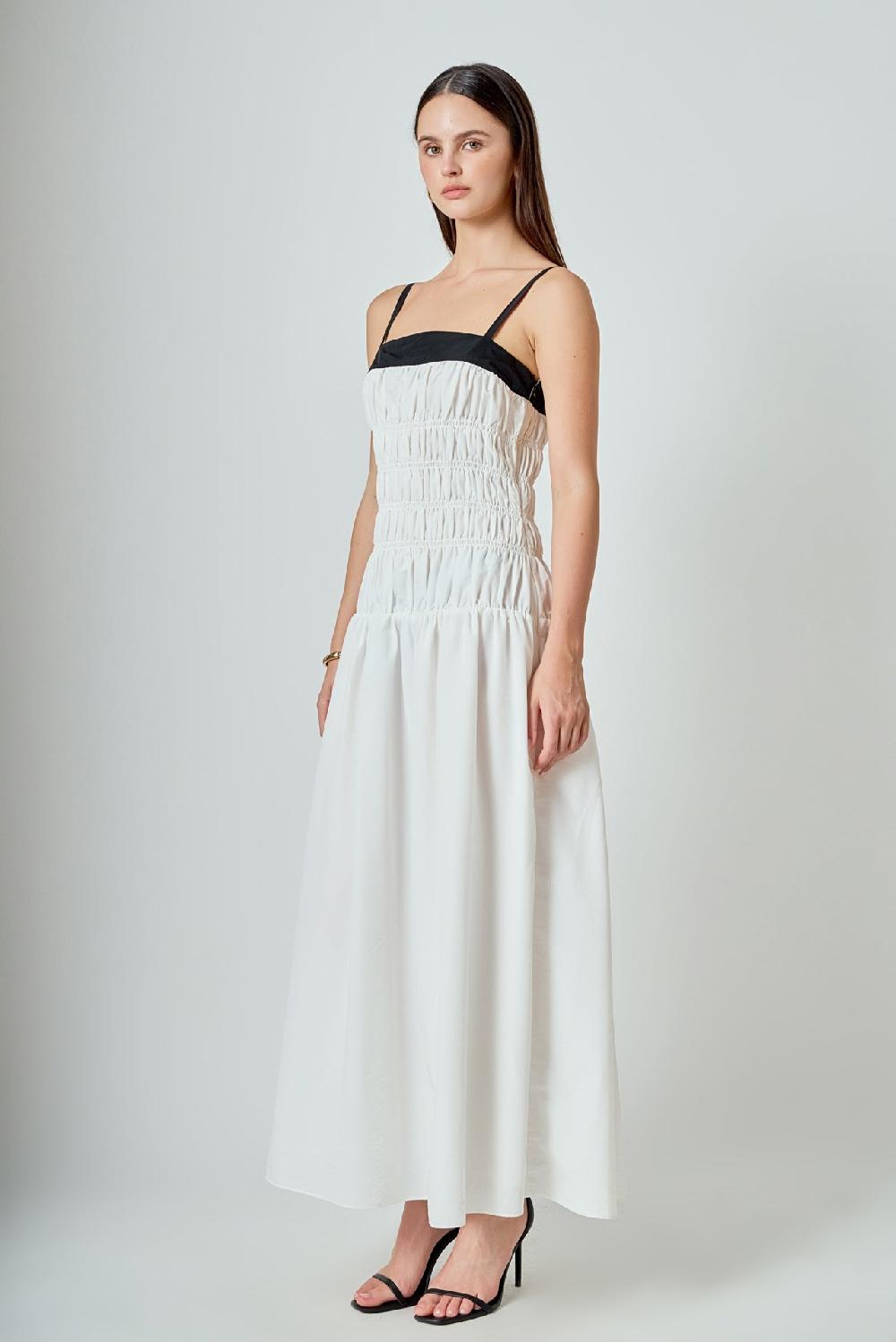 Endless Rose Amara Smocked Taffeta Maxi Dress WHITE/BLACK
