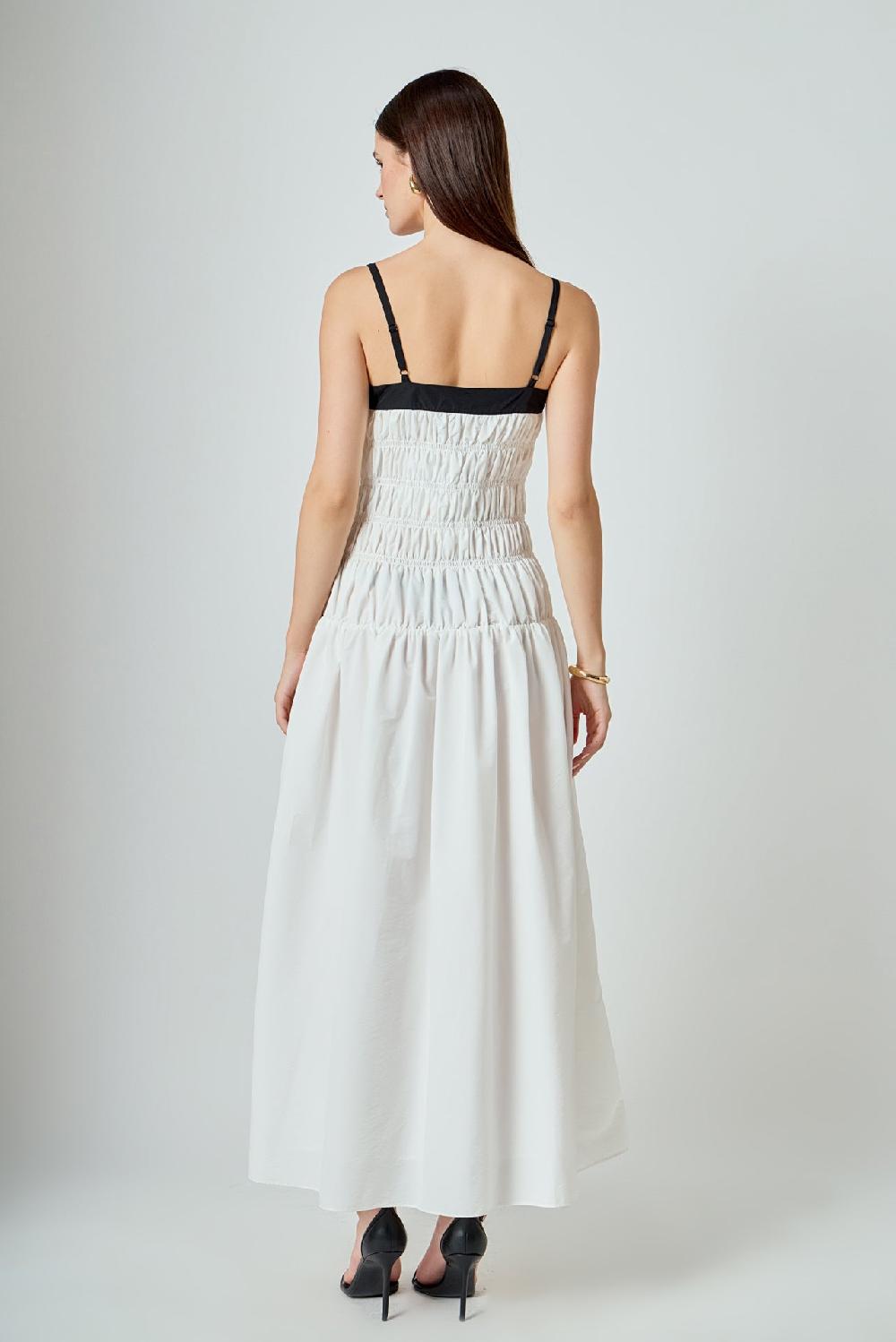 Endless Rose Amara Smocked Taffeta Maxi Dress WHITE/BLACK