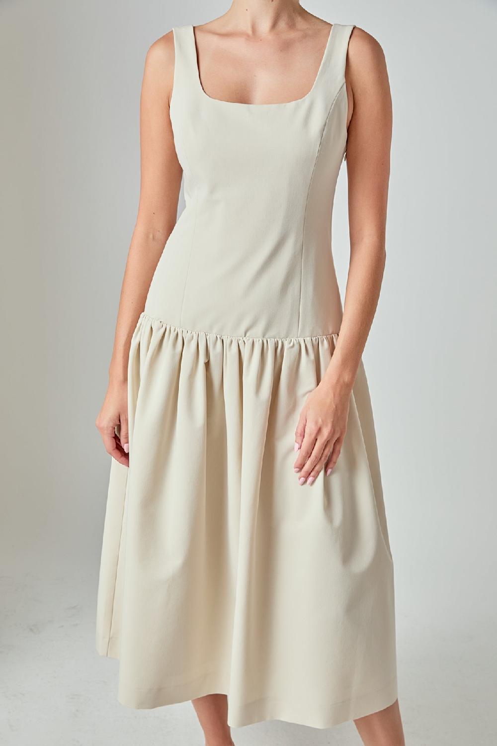 Endless Rose Amber Drop Waist Peplum Midi Dress BEIGE