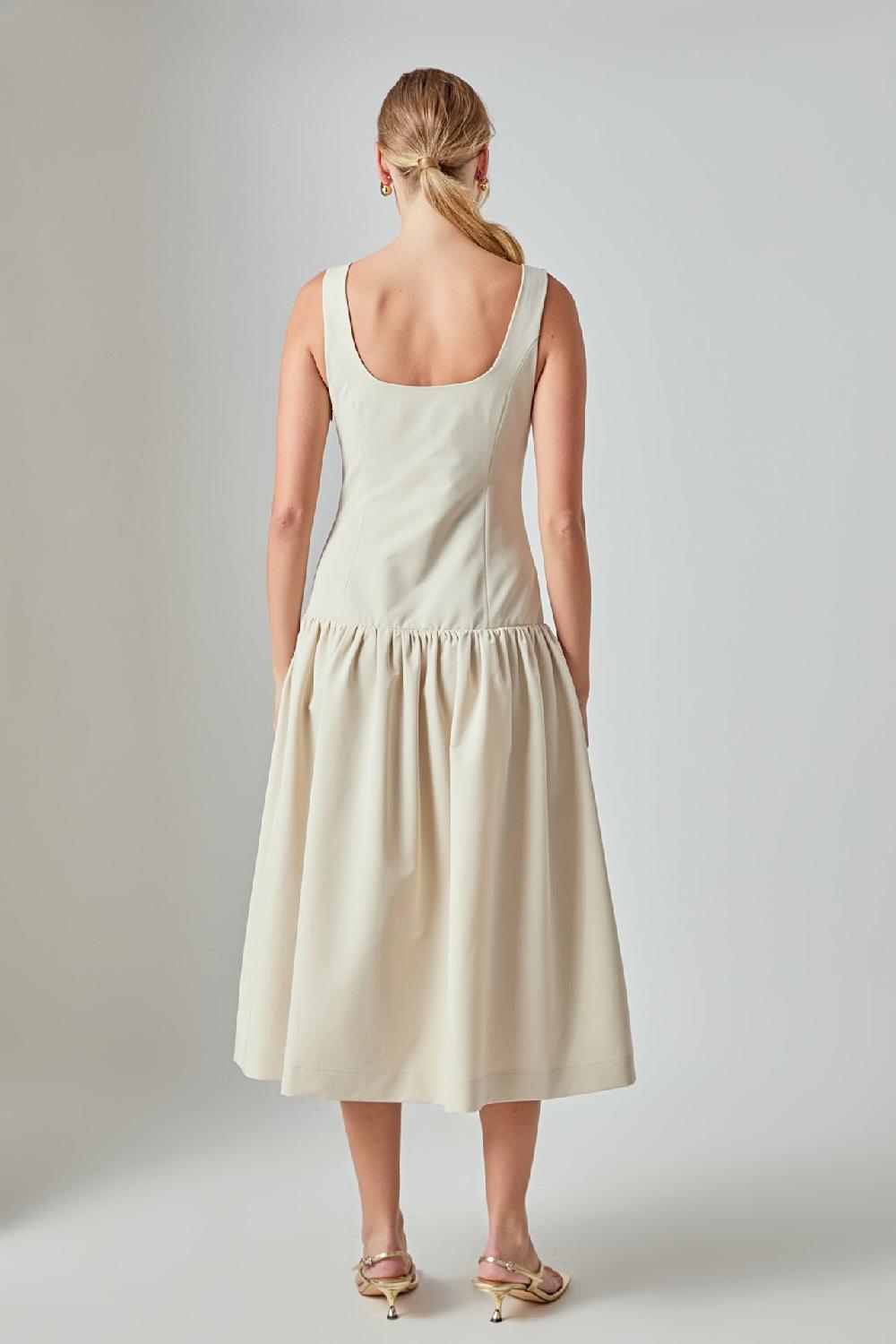 Endless Rose Amber Drop Waist Peplum Midi Dress BEIGE