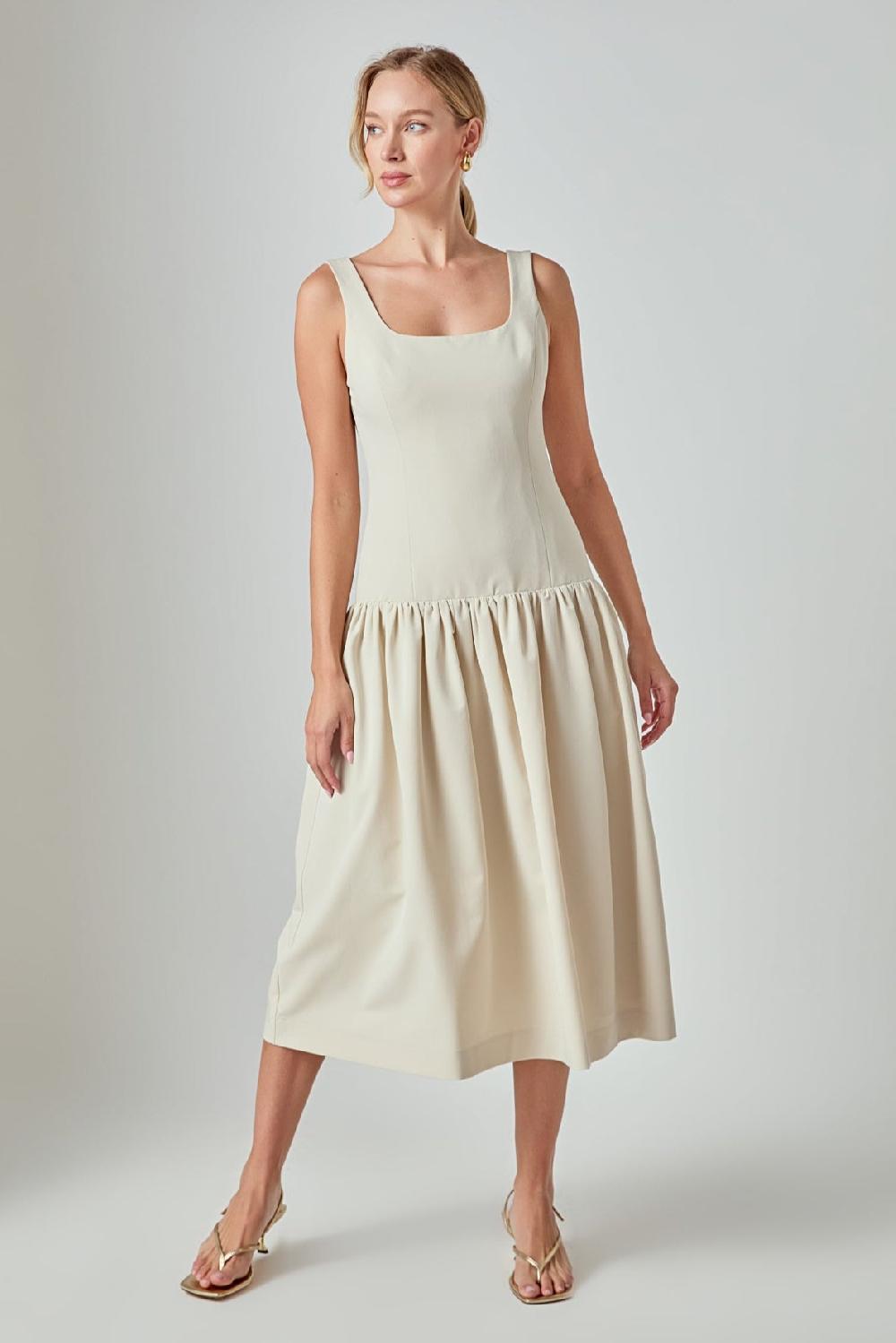 endless rose Amber Drop Waist Peplum Midi Dress BEIGE