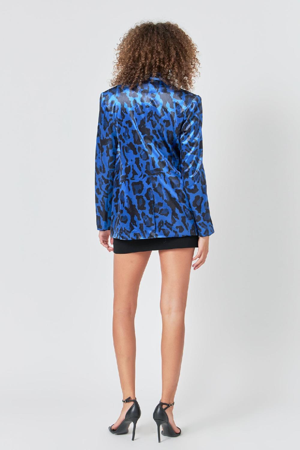 Endless Rose Animal Print Velvet Blazer COBALT BLUE
