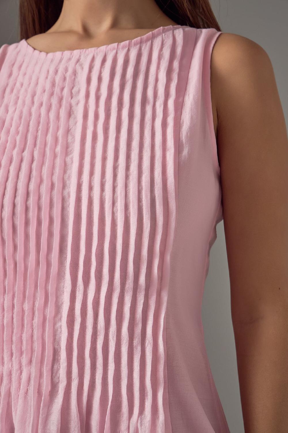 Endless Rose Annabelle Organza Pintuck Sleeveless Midi Dress PINK