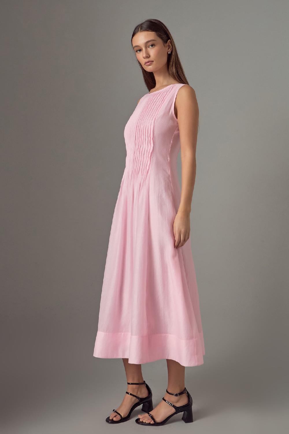 Endless Rose Annabelle Organza Pintuck Sleeveless Midi Dress PINK