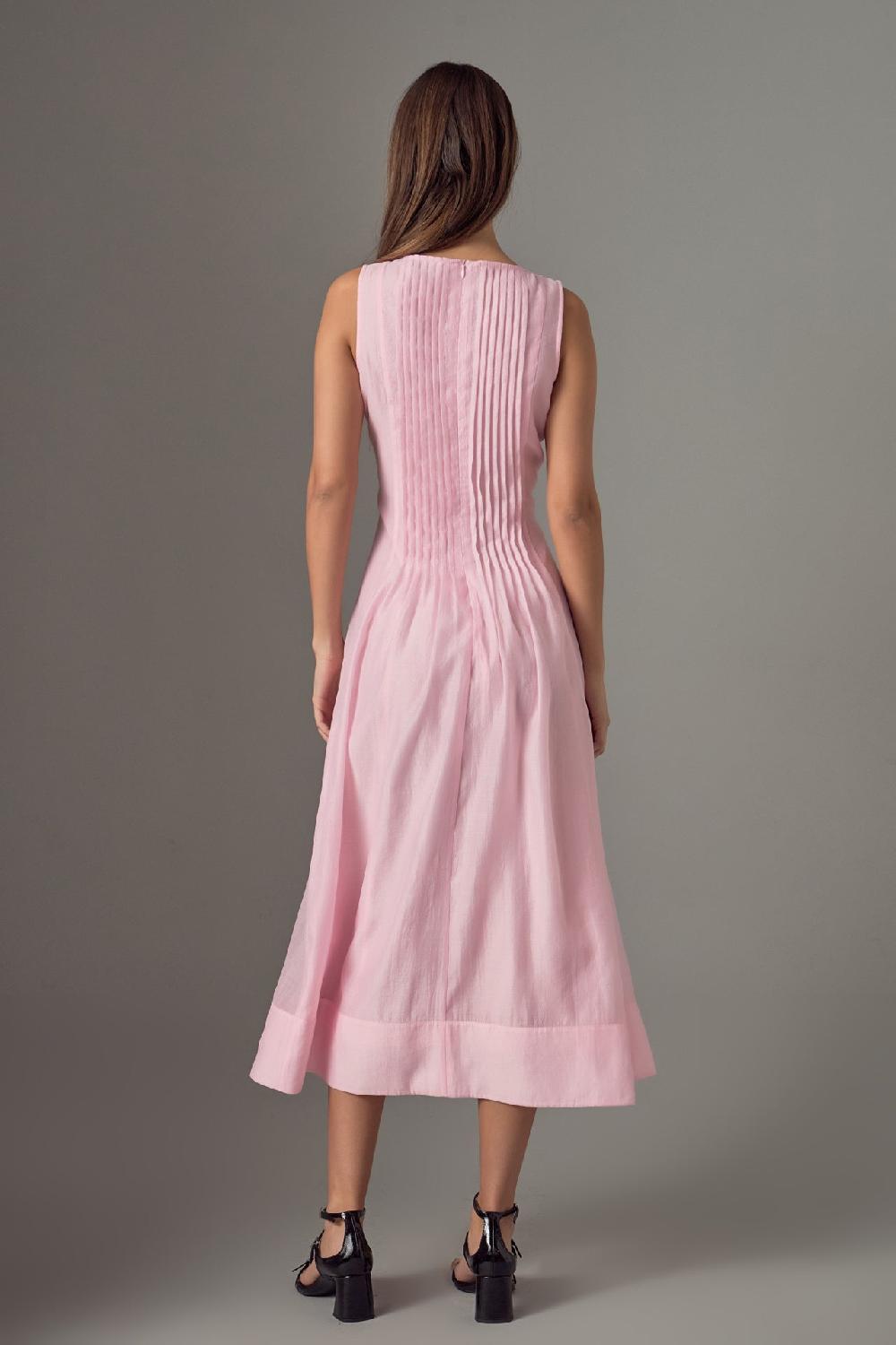 Endless Rose Annabelle Organza Pintuck Sleeveless Midi Dress PINK