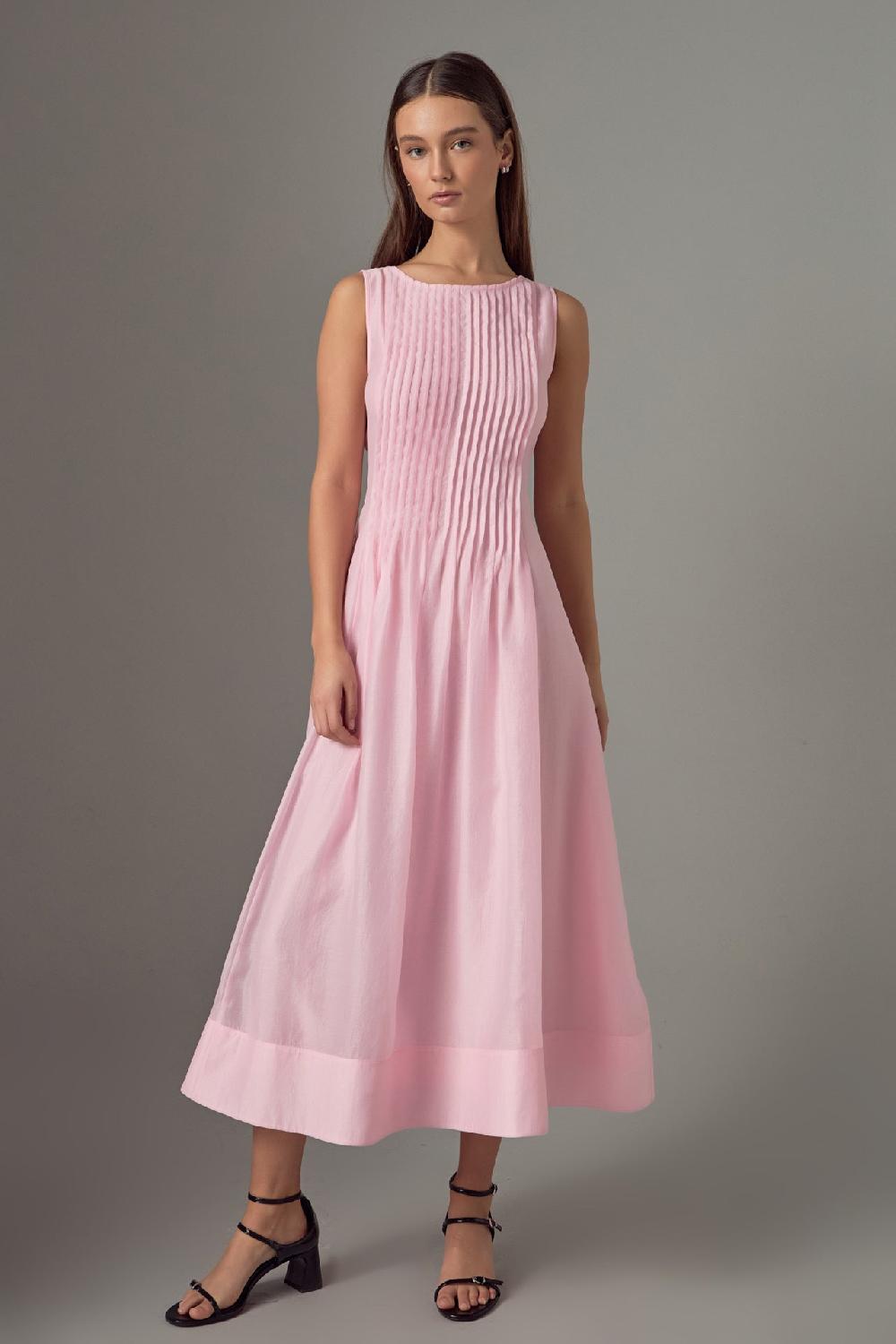 endless rose Annabelle Organza Pintuck Sleeveless Midi Dress PINK