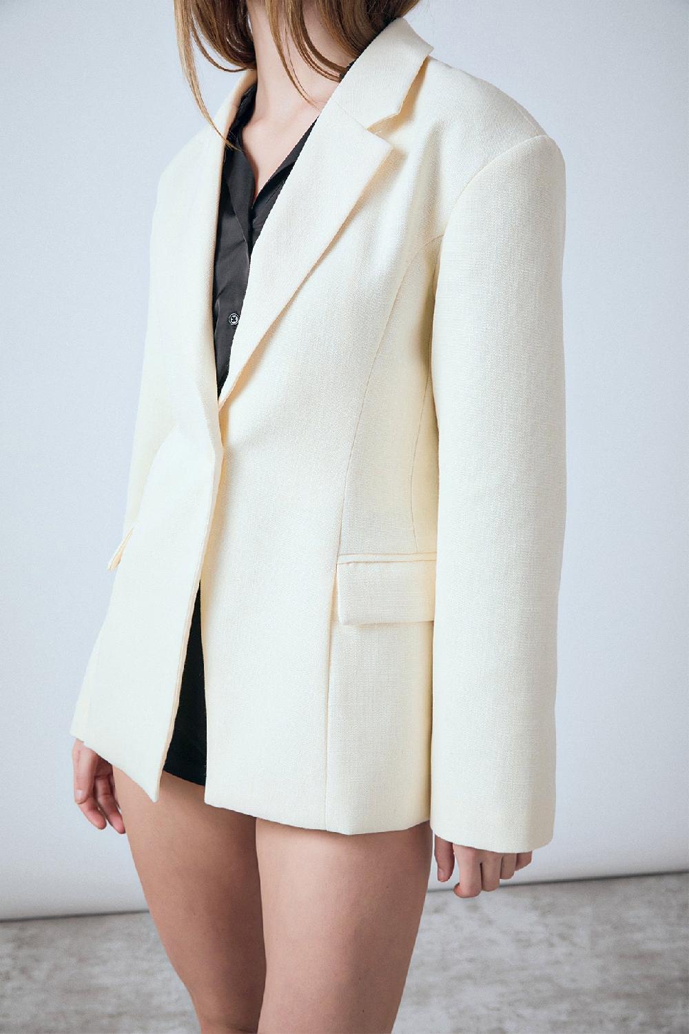 Endless Rose Ashton Fitted Long Sleeve Buttoned Linen Jacket IVORY