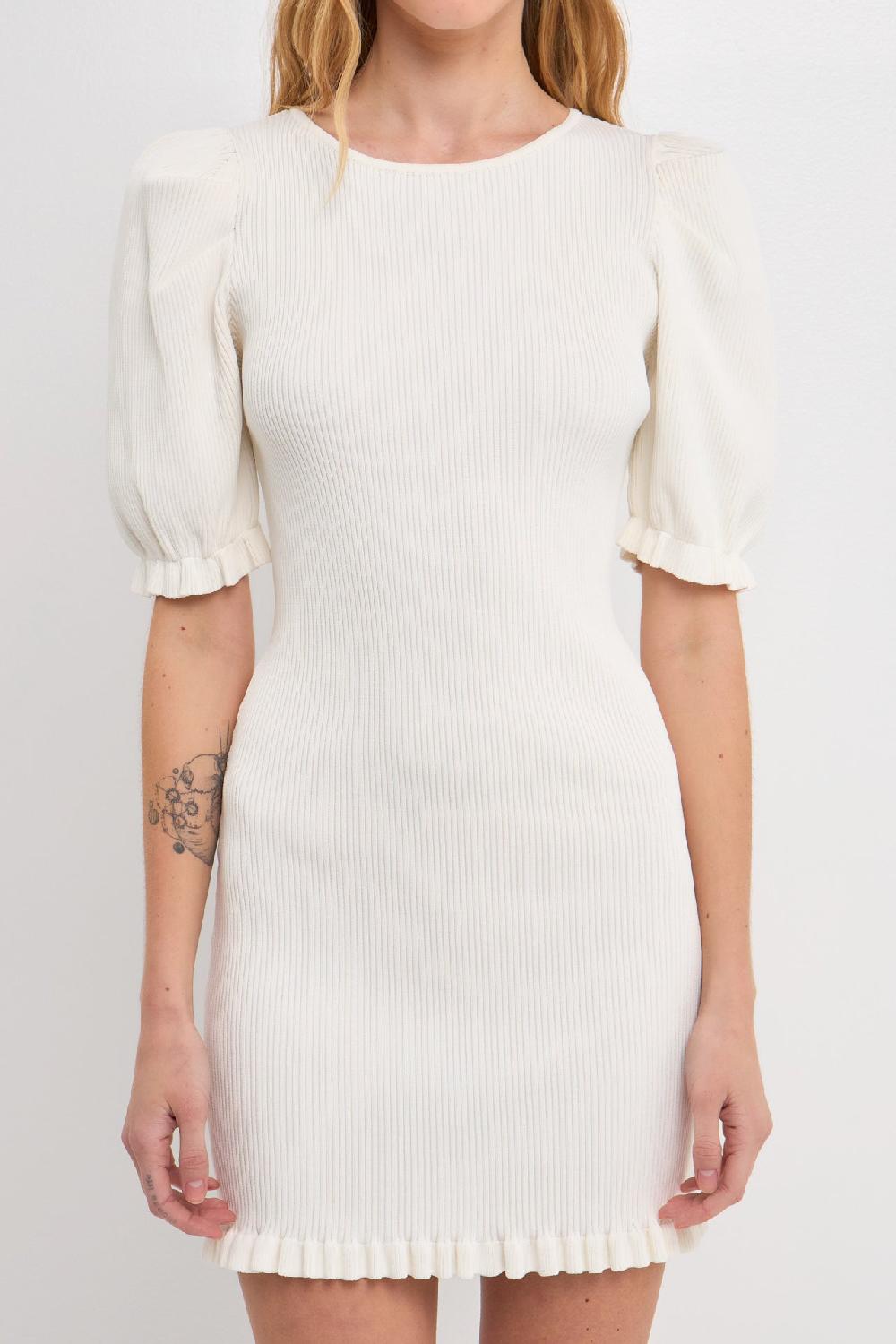 Endless Rose Back Tied Straps Puff Sleeve Mini Dress POWDER BLUE