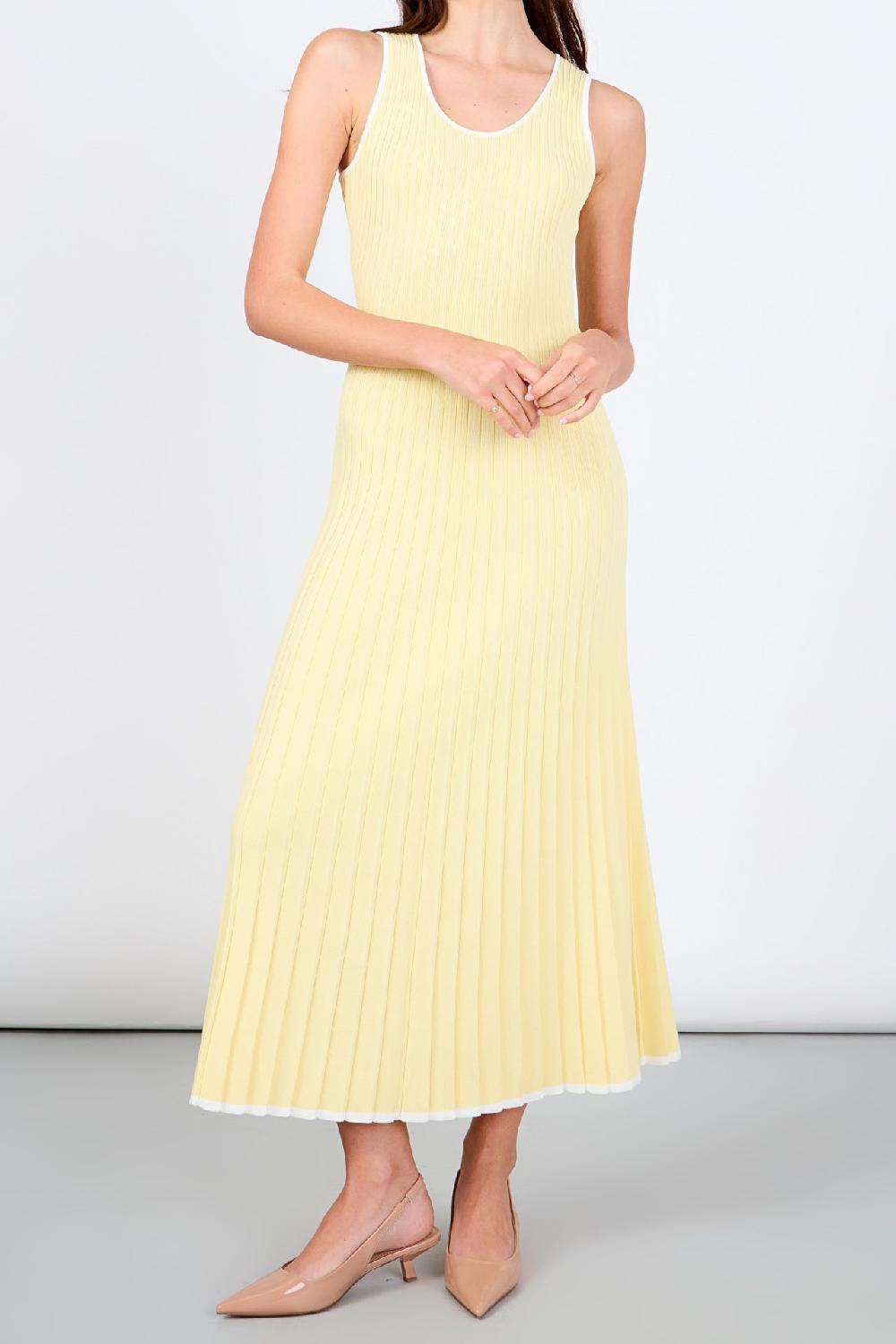 Endless Rose Bailee Ribbed Knit Sleeveless Maxi Dress YELLOW/WHITE