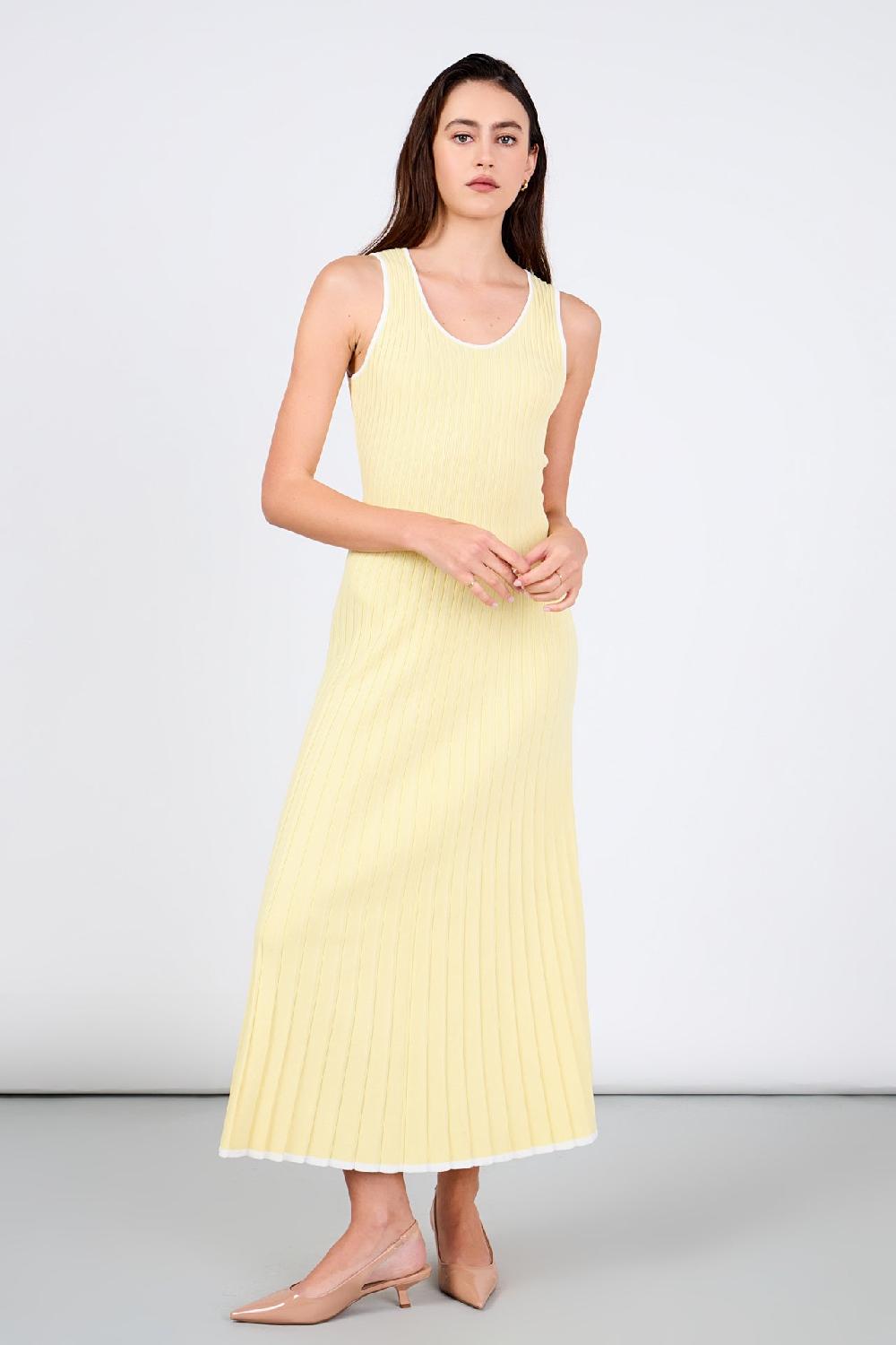 Endless Rose Bailee Ribbed Knit Sleeveless Maxi Dress YELLOW/WHITE