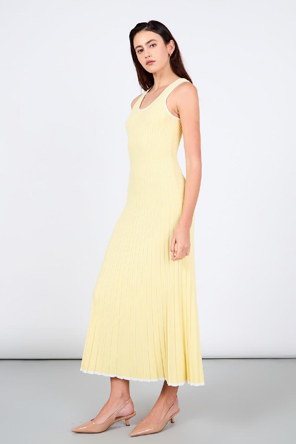 Endless Rose Bailee Ribbed Knit Sleeveless Maxi Dress YELLOW/WHITE
