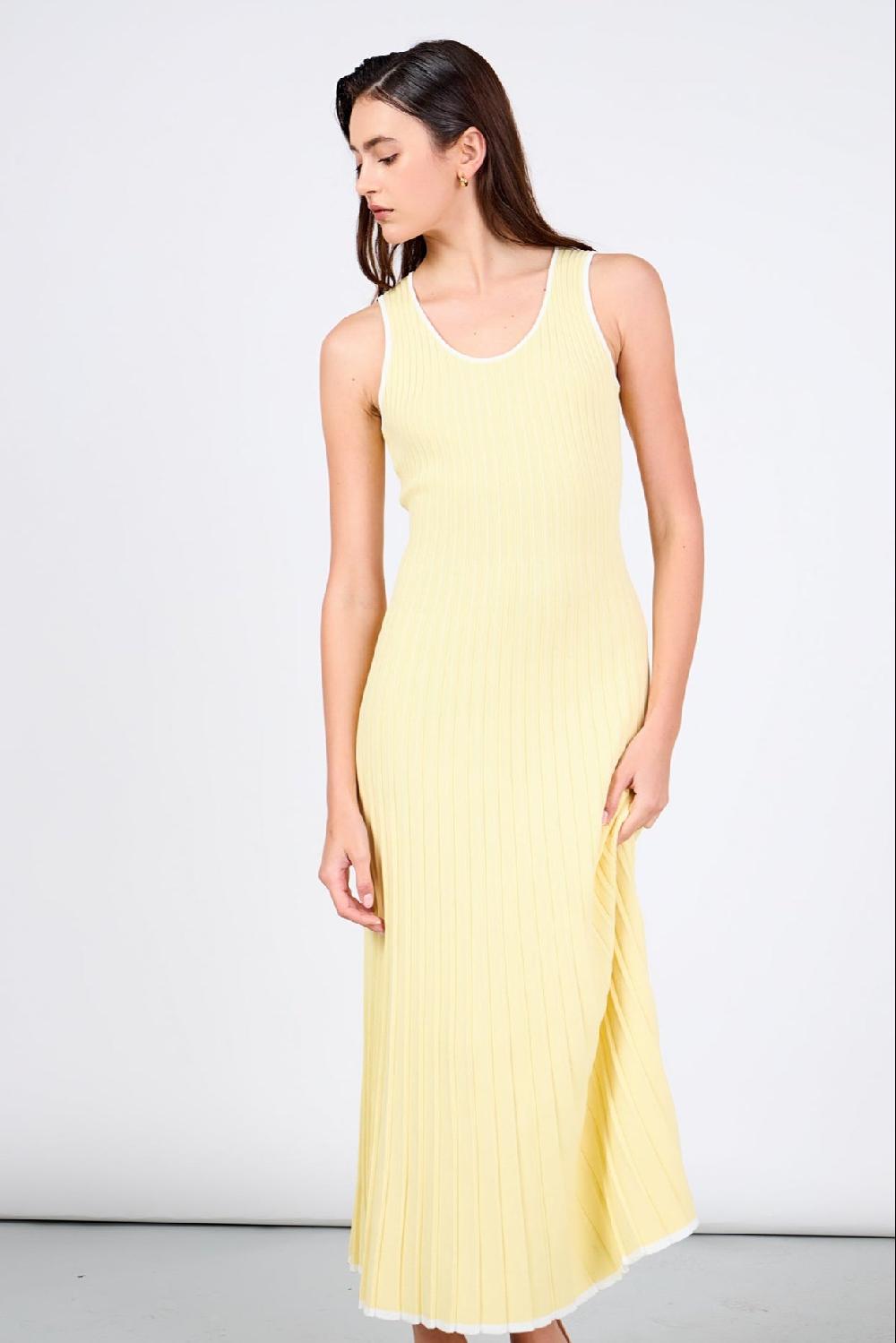 endless rose Bailee Ribbed Knit Sleeveless Maxi Dress YELLOW/WHITE