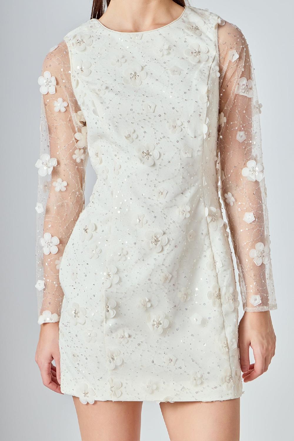 Endless Rose Beaded Overlay Floral Mini Dress CREAM
