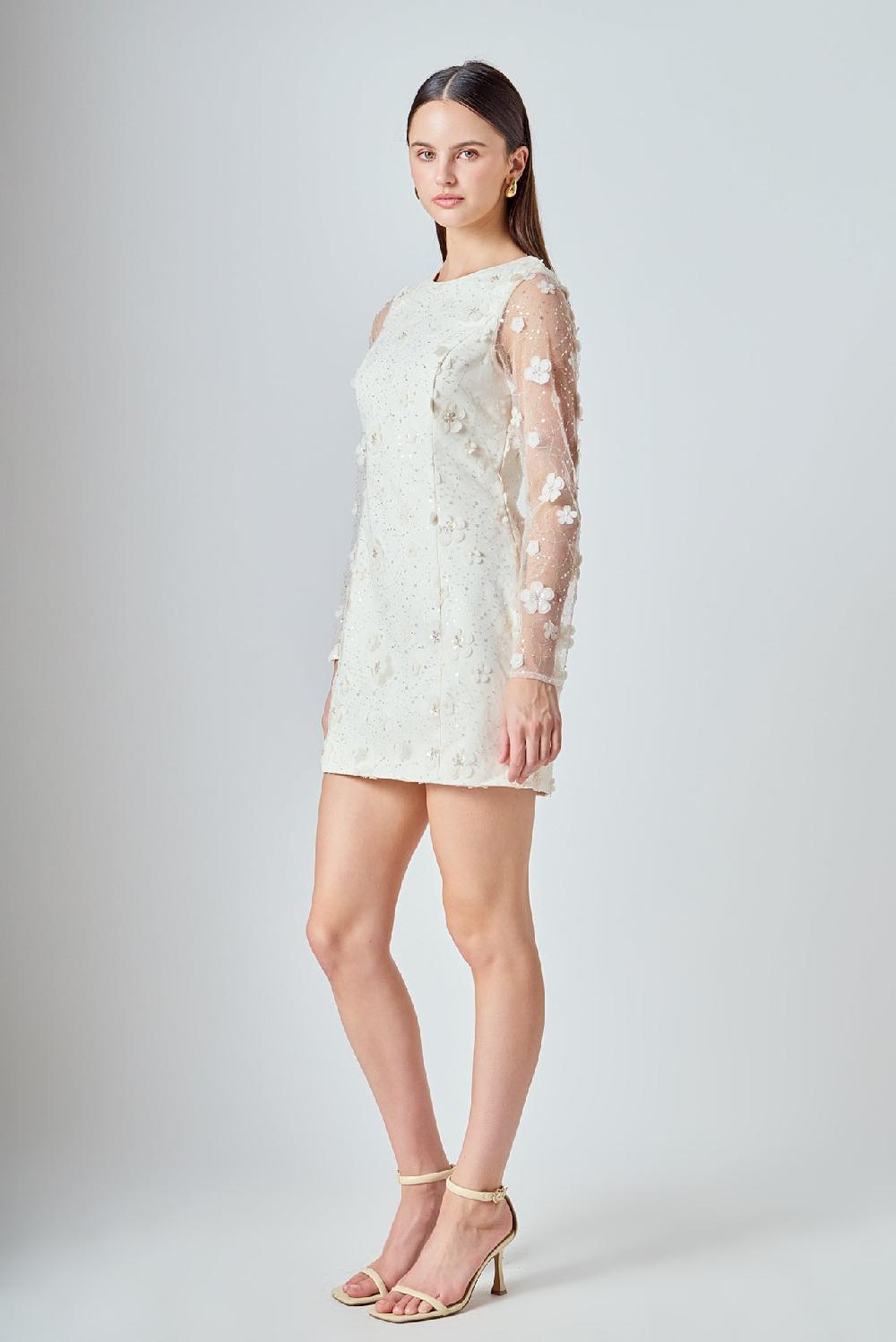 Endless Rose Beaded Overlay Floral Mini Dress CREAM