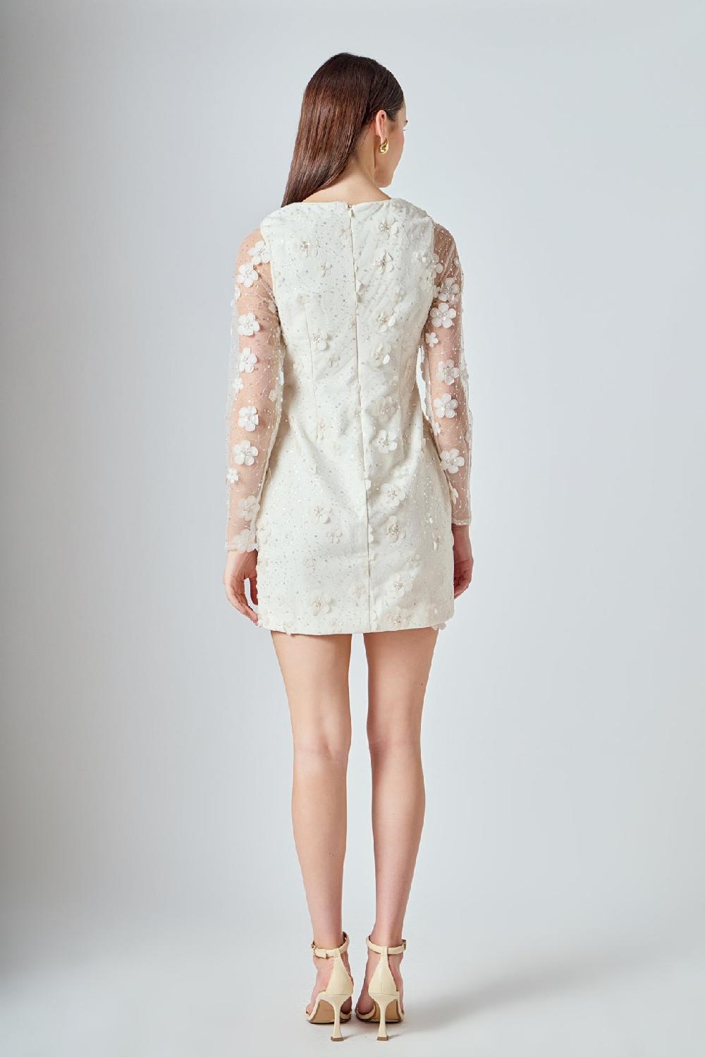 Endless Rose Beaded Overlay Floral Mini Dress CREAM