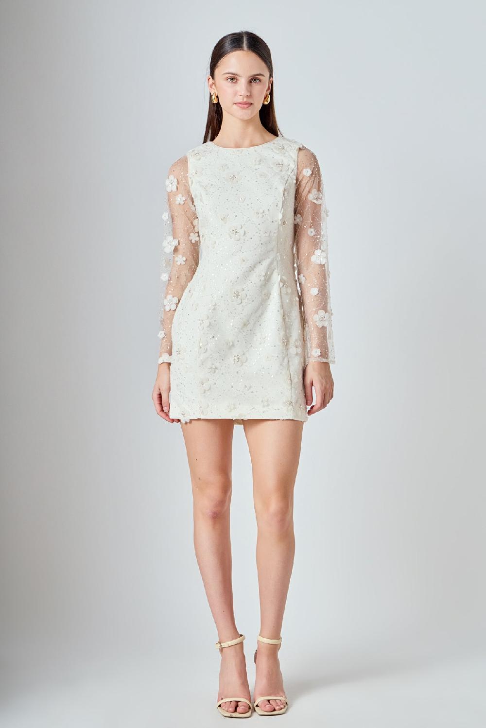 endless rose Beaded Overlay Floral Mini Dress CREAM