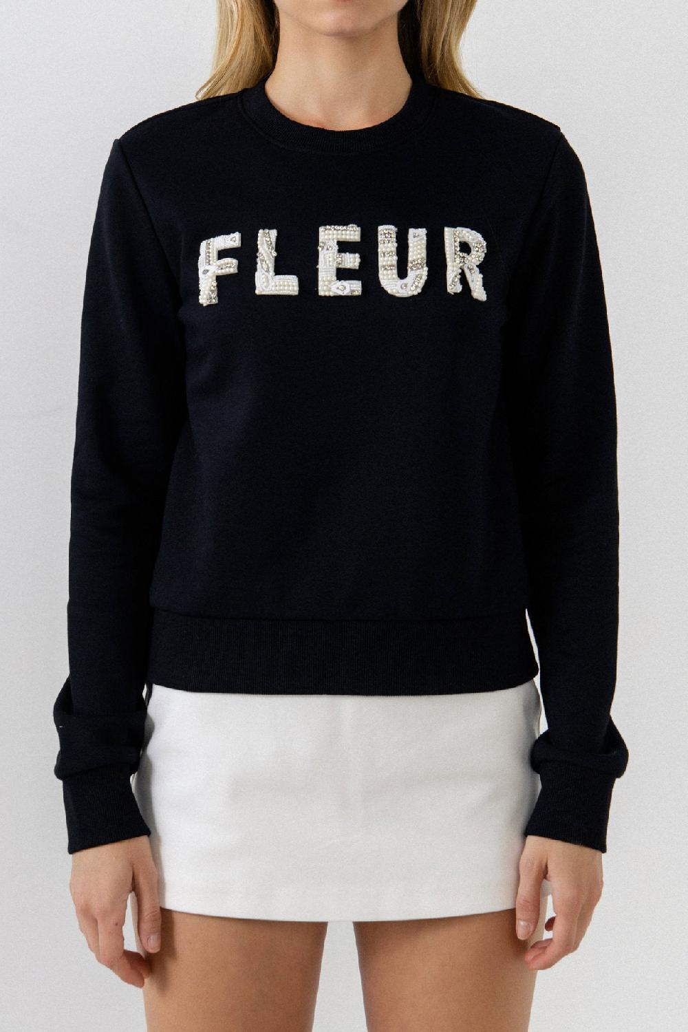 Endless Rose Beads Lettering Patch Sweatshirt BLACK