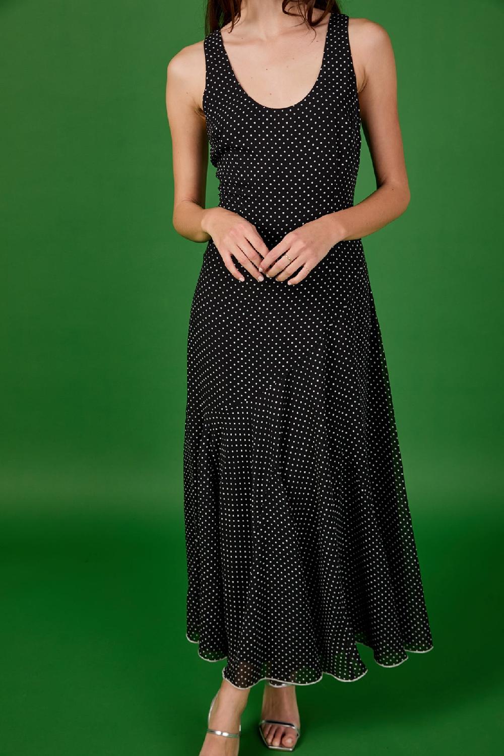 Endless Rose Becca Chiffon Polka Dot Maxi Dress BLACK/WHITE