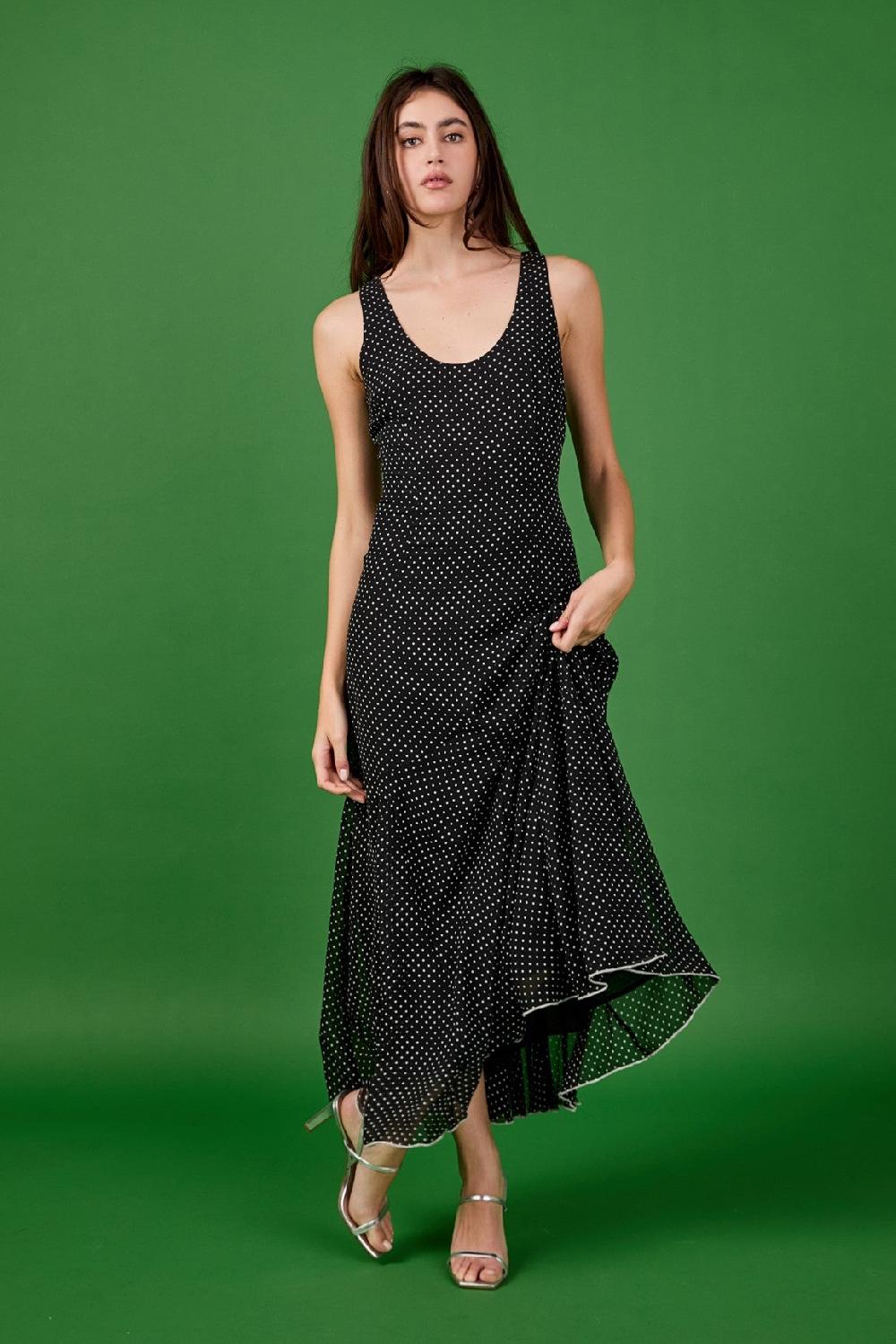 endless rose Becca Chiffon Polka Dot Maxi Dress BLACK/WHITE