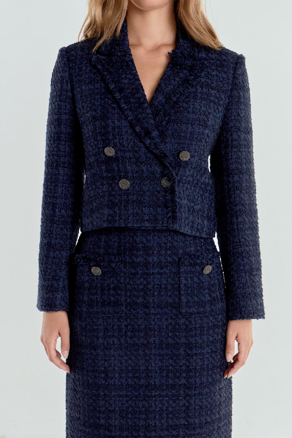 Endless Rose Boucle Tweed Double Breast Jacket NAVY