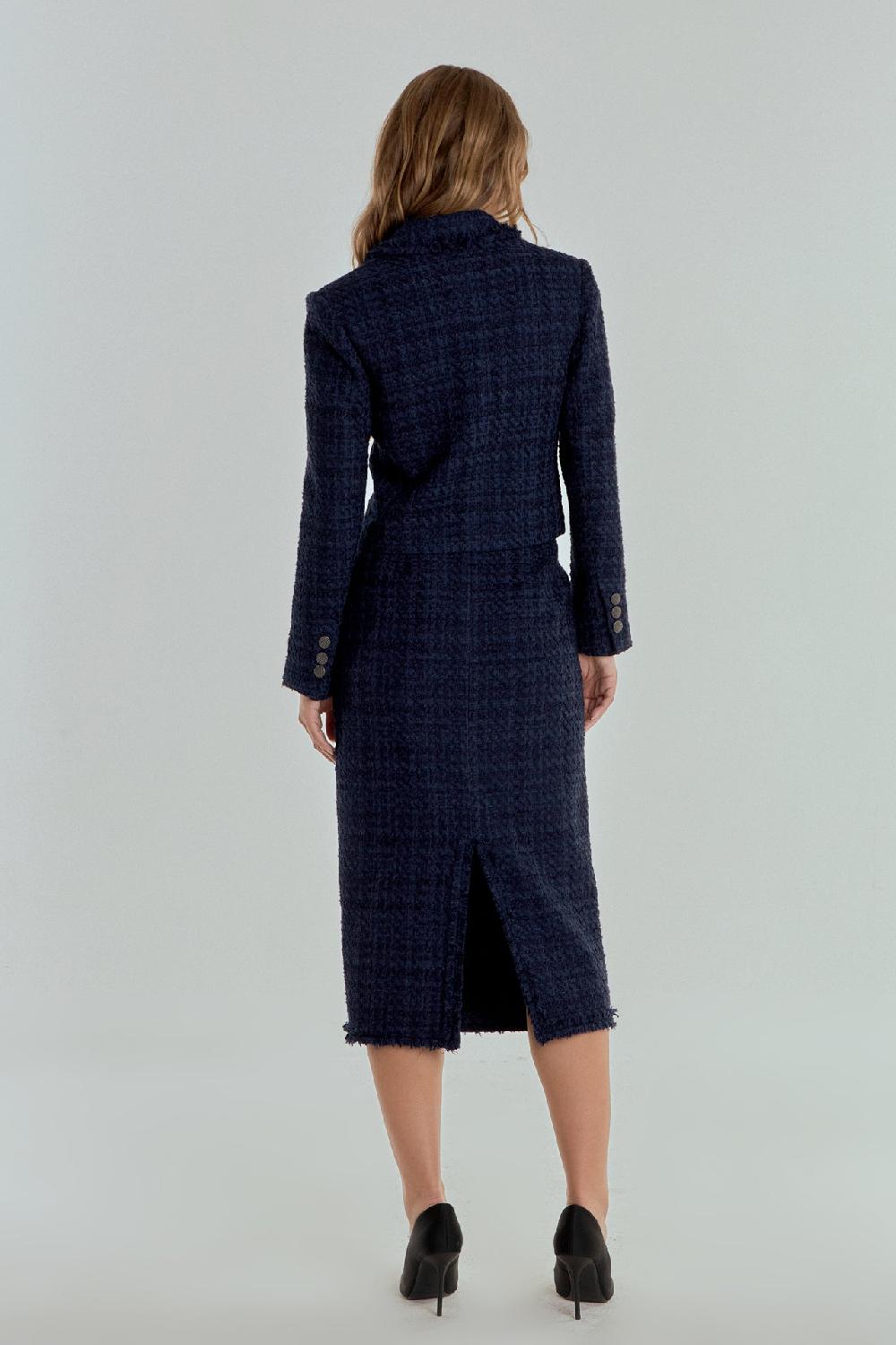 Endless Rose Boucle Tweed Double Breast Jacket NAVY