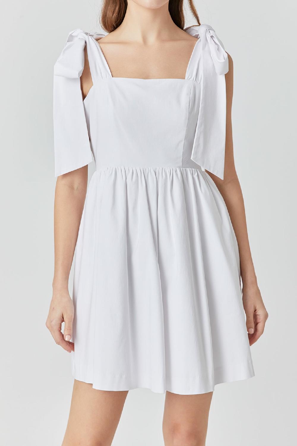 Endless Rose Bowed Square Neckline Baby Doll Mini WHITE