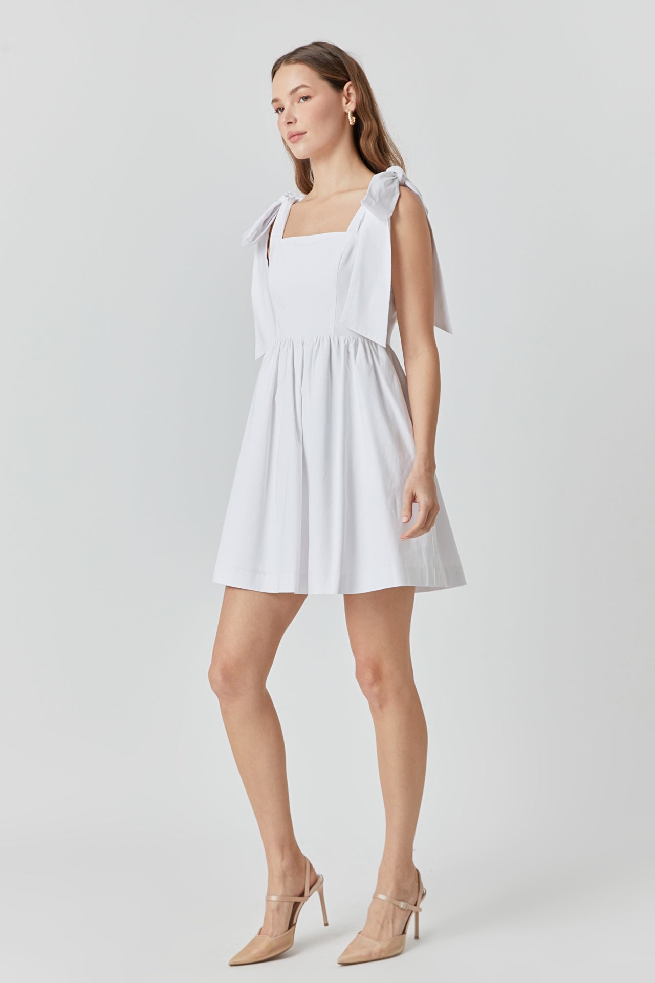Endless Rose Bowed Square Neckline Baby Doll Mini WHITE