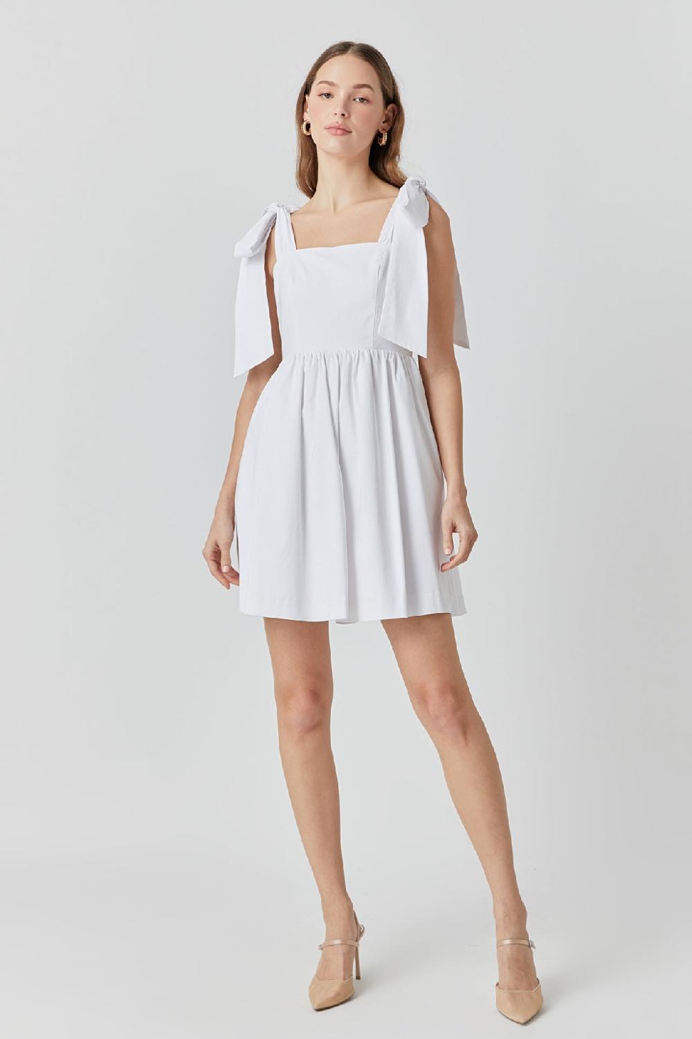 endless rose Bowed Square Neckline Baby Doll Mini WHITE