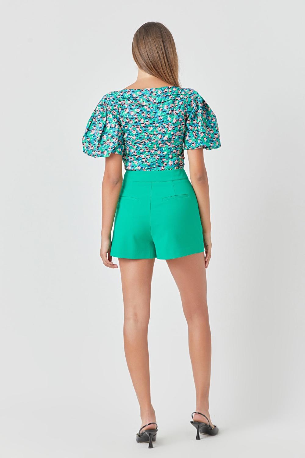 Endless Rose Bright Floral Ruched Poplin Top AQUA MULTI