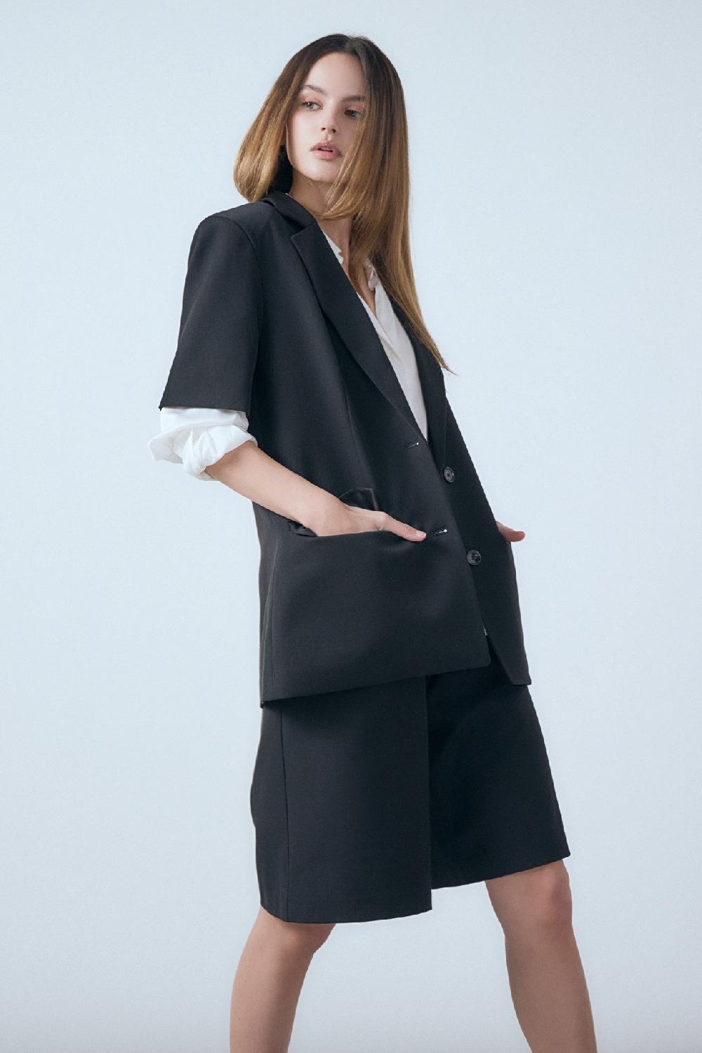 Endless Rose Brynn Single Breasted Short Sleeve Blazer BLACK