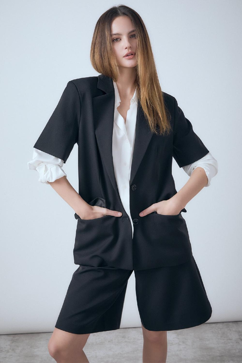 endless rose Brynn Single Breasted Short Sleeve Blazer BLACK