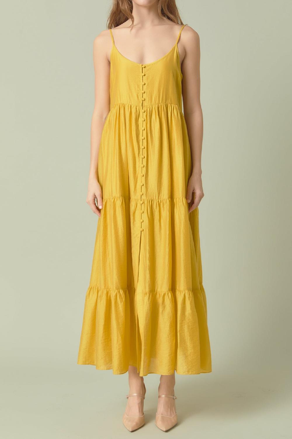 Endless Rose Button Detail Tiered Maxi Dress MUSTARD