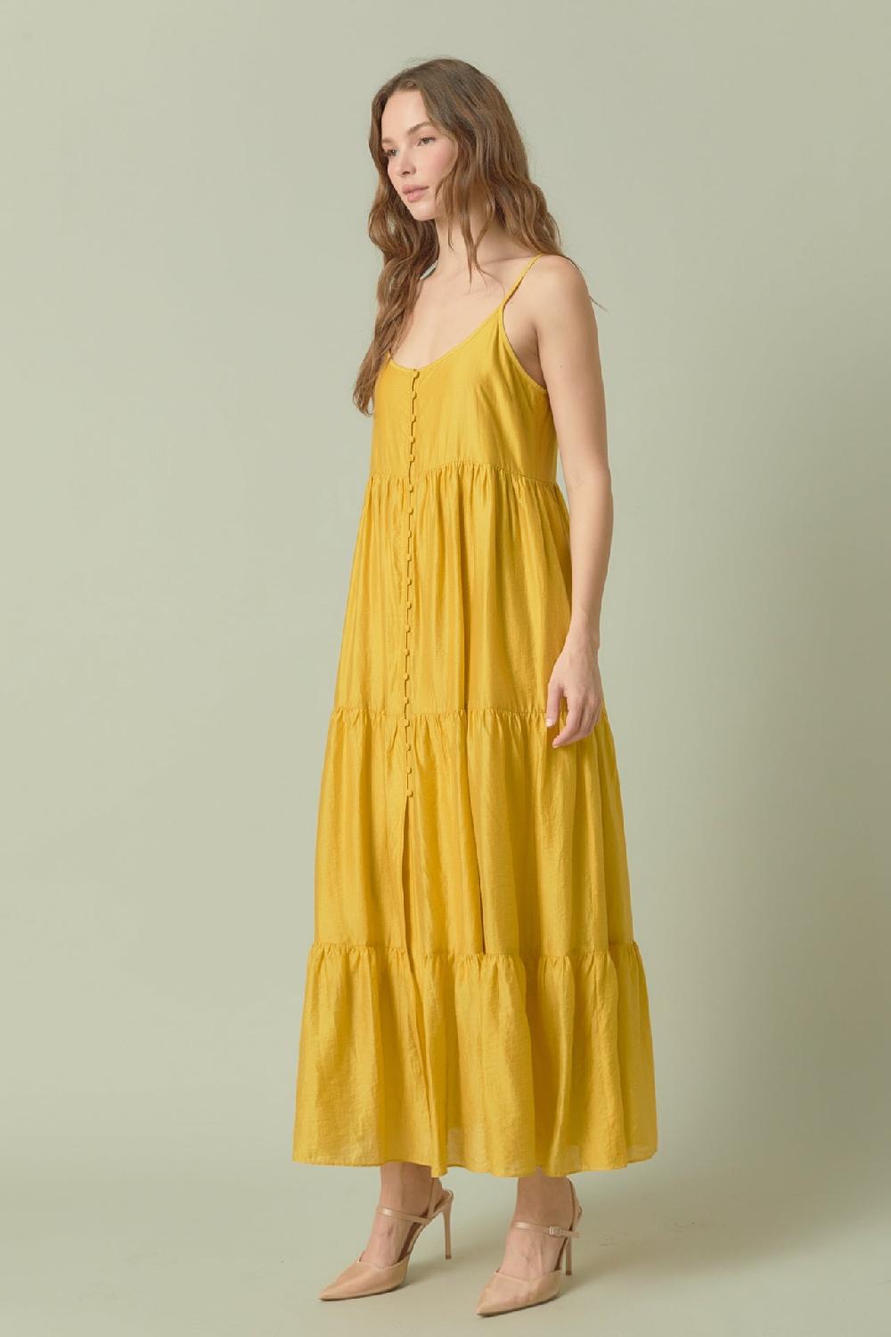 Endless Rose Button Detail Tiered Maxi Dress MUSTARD