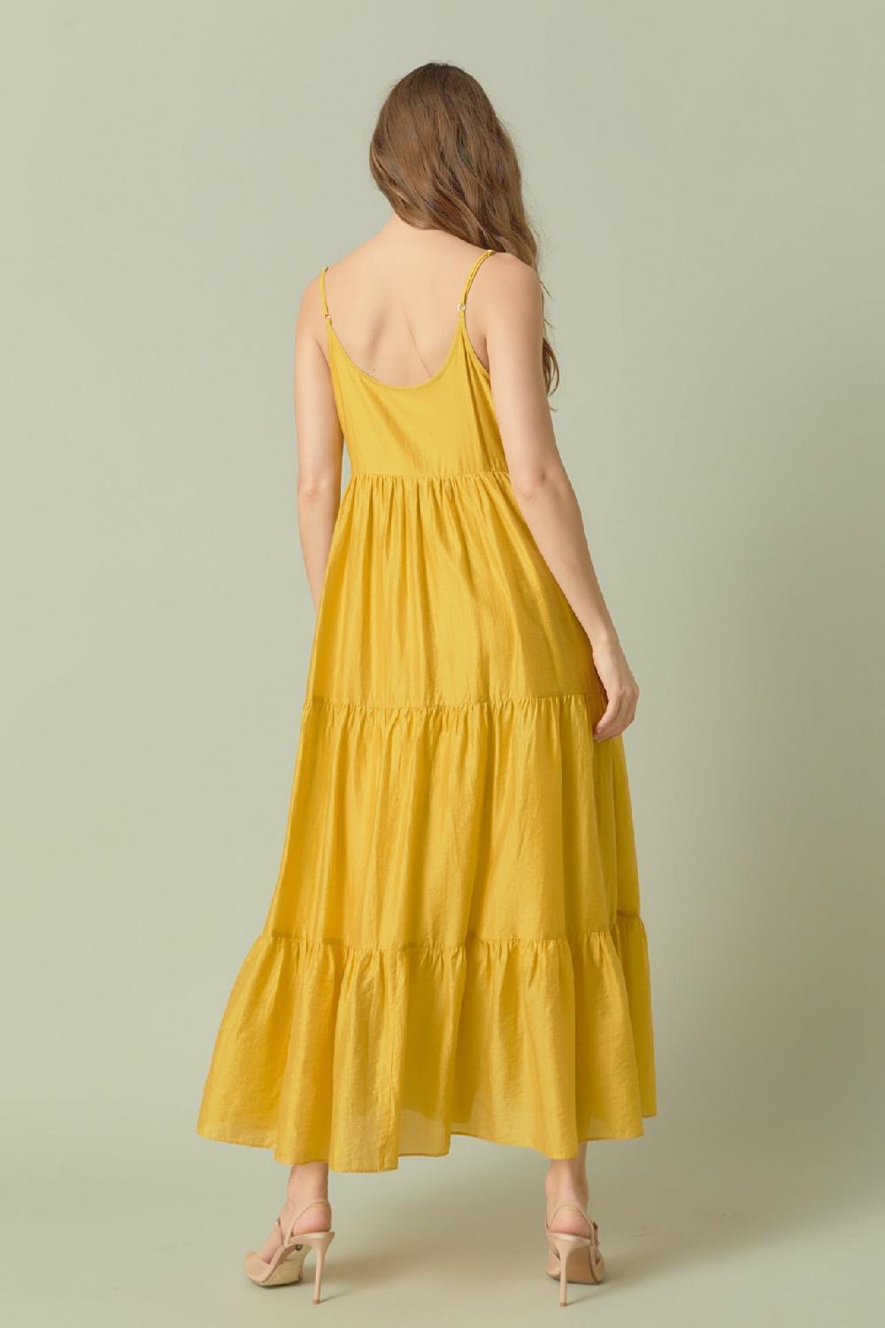 Endless Rose Button Detail Tiered Maxi Dress MUSTARD