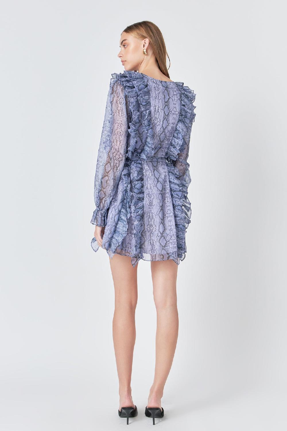 Endless Rose Button Down Long Sleeve Ruffled Mini Dress PURPLE MULTI