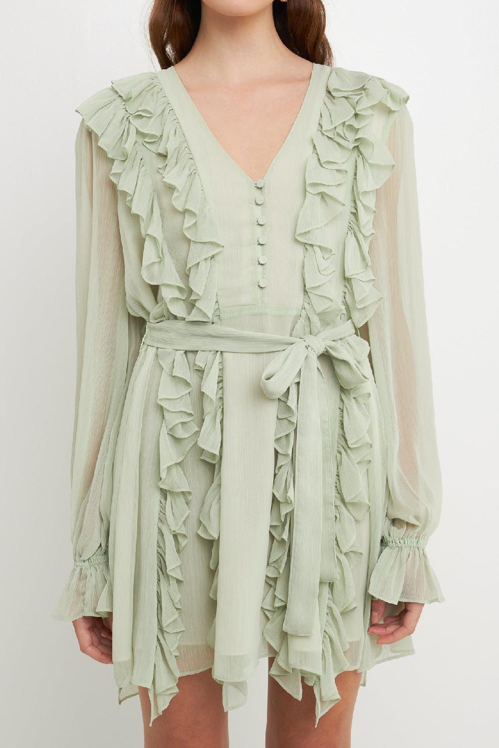 Endless Rose Button Down Ruffle Mini Dress PISTACHIO
