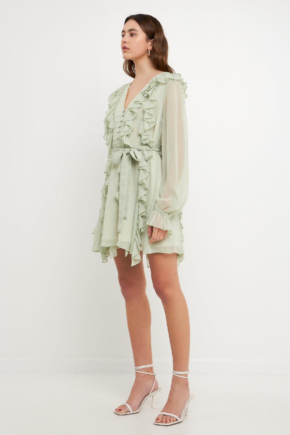 Endless Rose Button Down Ruffle Mini Dress PISTACHIO