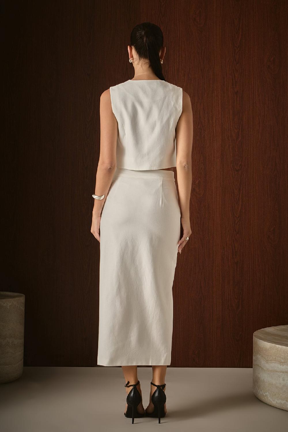 Endless Rose Catherine Scallop Edge Linen Maxi Skirt IVORY