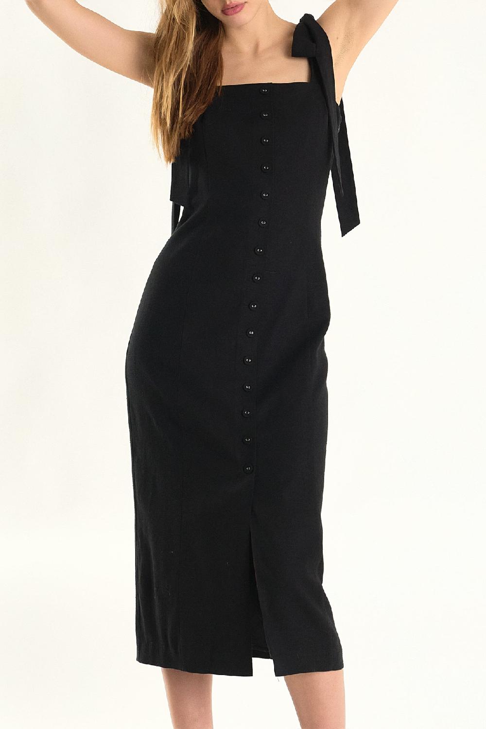 Endless Rose Celeste Linen Bow Tie Maxi Dress BLACK