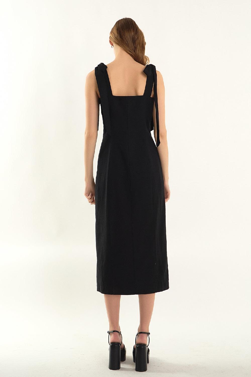 Endless Rose Celeste Linen Bow Tie Maxi Dress BLACK
