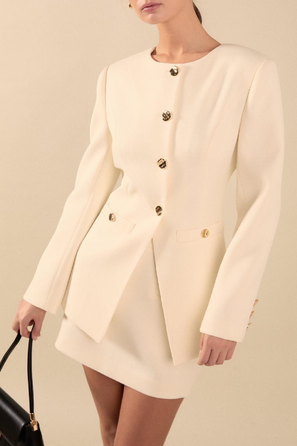 Endless Rose Celia Buttoned Linen Blend Suit Jacket CREAM