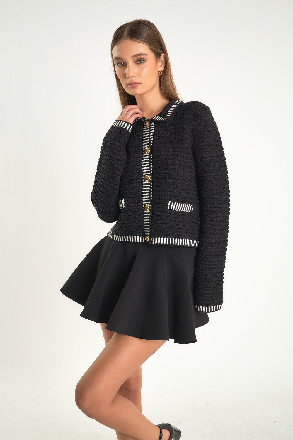 Endless Rose Celine Border Buttoned Jacket BLACK/CREAM