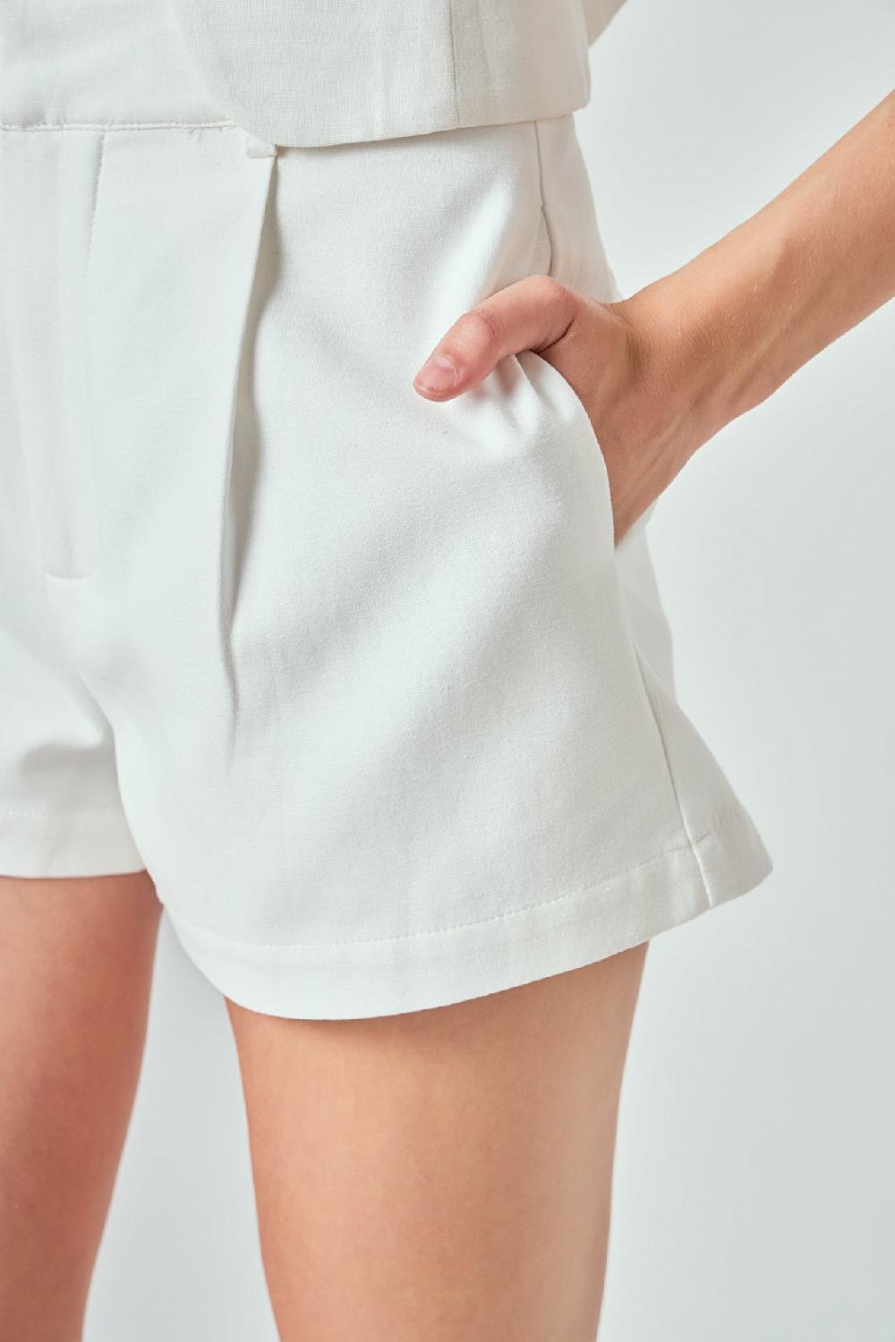 Endless Rose Charlotte Linen Pintucked Shorts OFF WHITE