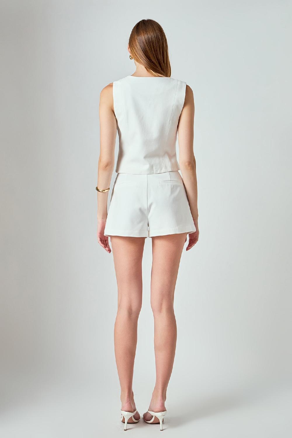 Endless Rose Charlotte Linen Pintucked Shorts OFF WHITE