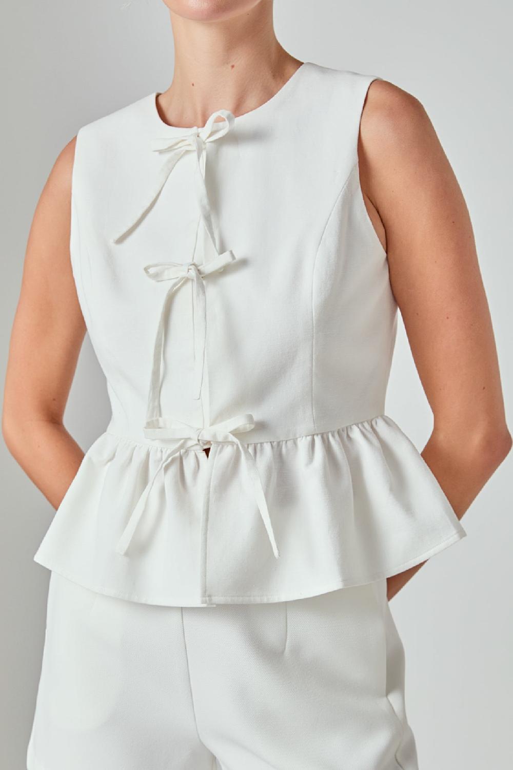 Endless Rose Charlotte Sleeveless Peplum Top OFF WHITE