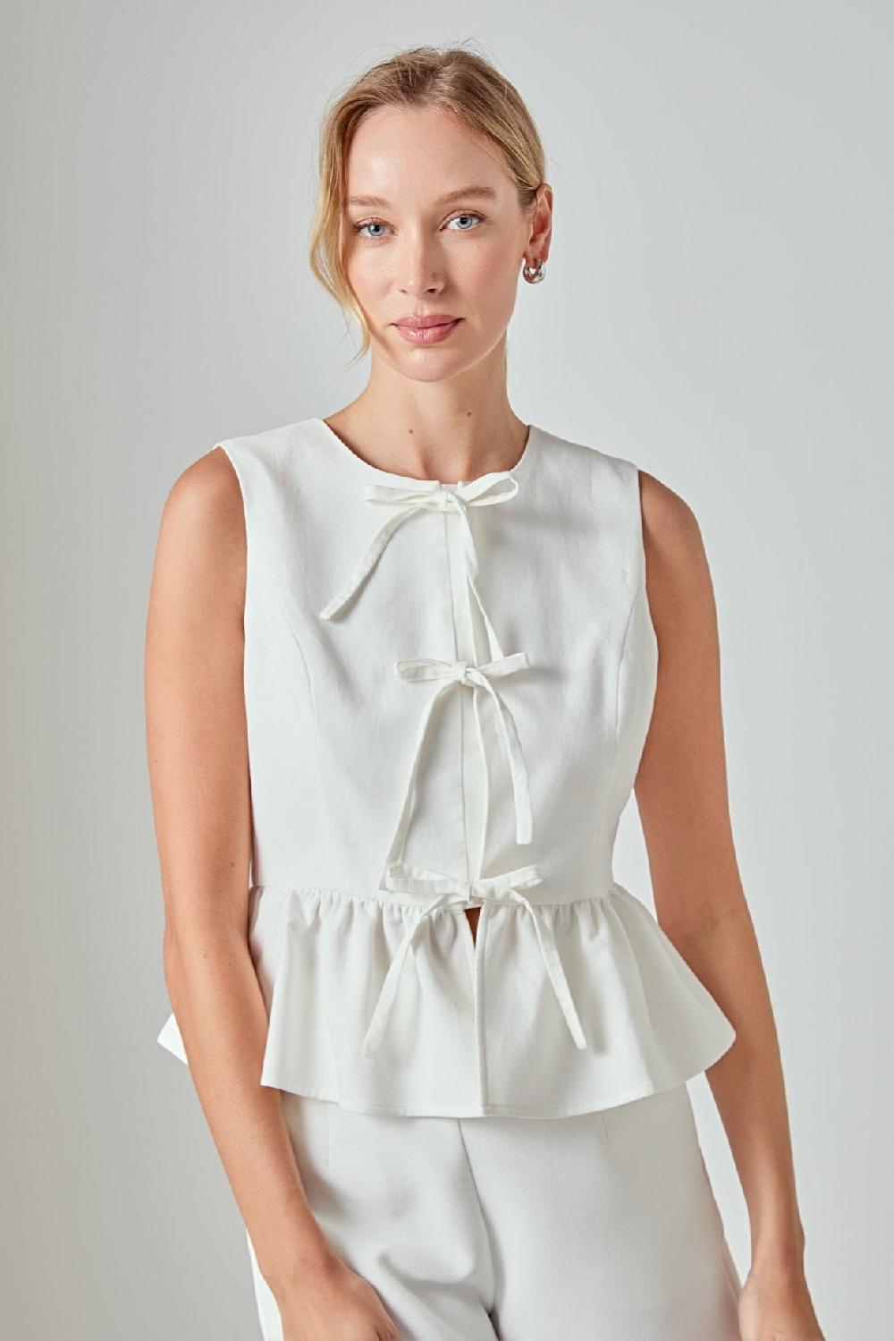 endless rose Charlotte Sleeveless Peplum Top OFF WHITE