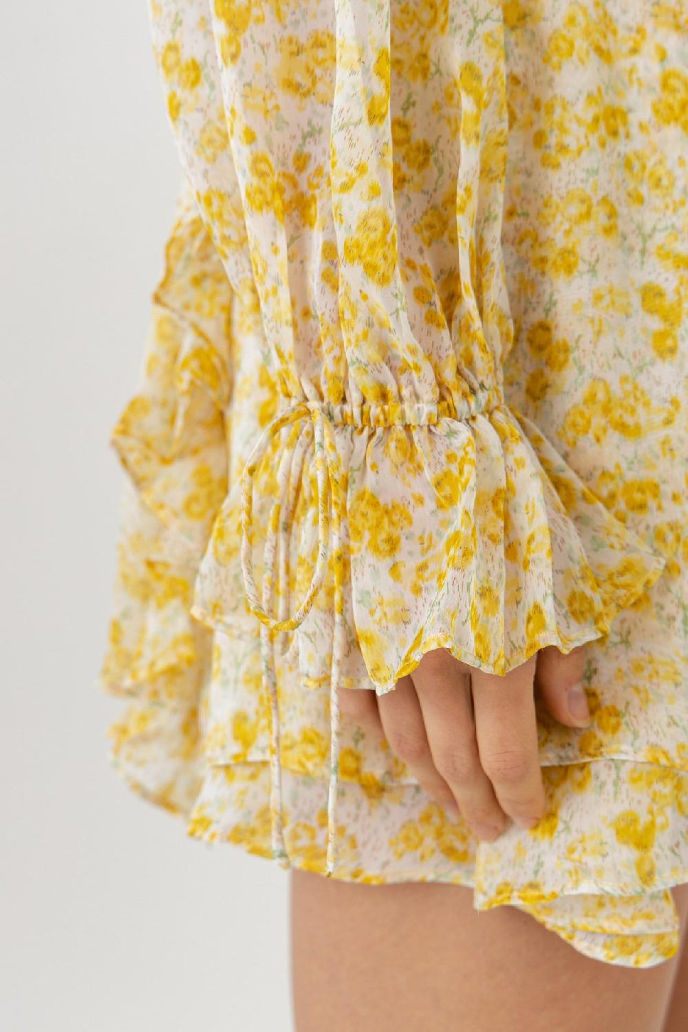 Endless Rose Chiffon Floral Ruffled Mini Dress YELLOW