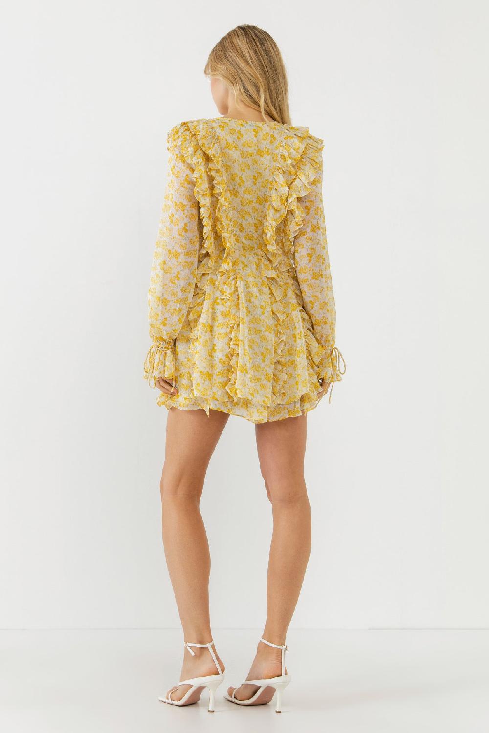 Endless Rose Chiffon Floral Ruffled Mini Dress YELLOW
