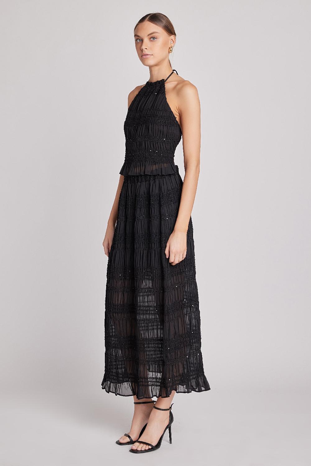 Endless Rose Chiffon Gathered Sequins Halter Top BLACK