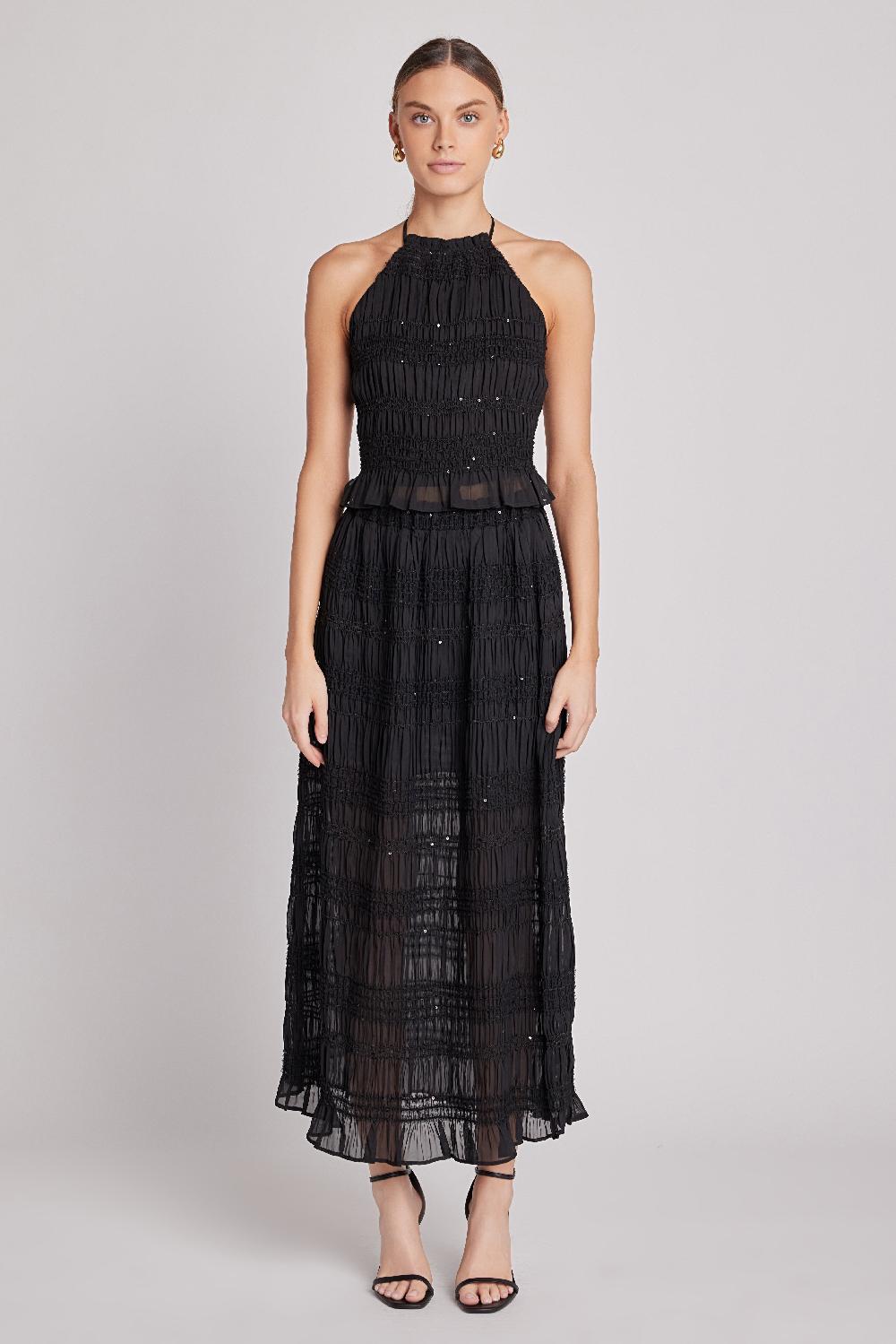 Endless Rose Chiffon Gathered Sequins Halter Top BLACK